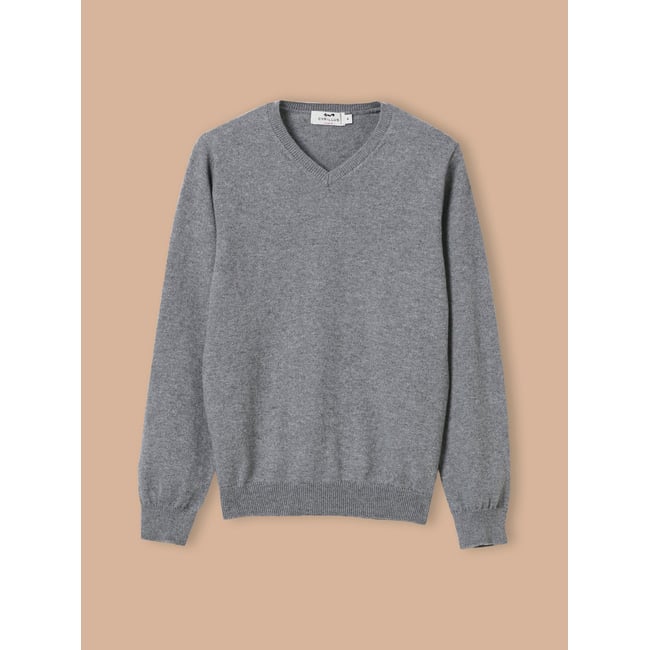 Pull col V garçon gris fonce chine <span itemprop=