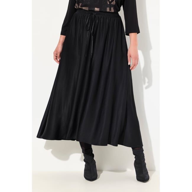 Jupe midi en satin, silhouette en A noir <span itemprop=