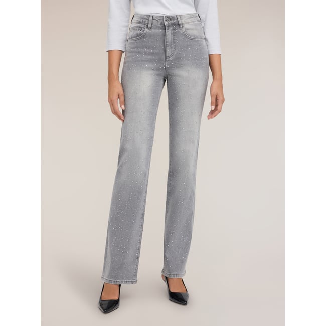 Jean large avec strass appliqués gris <span itemprop=