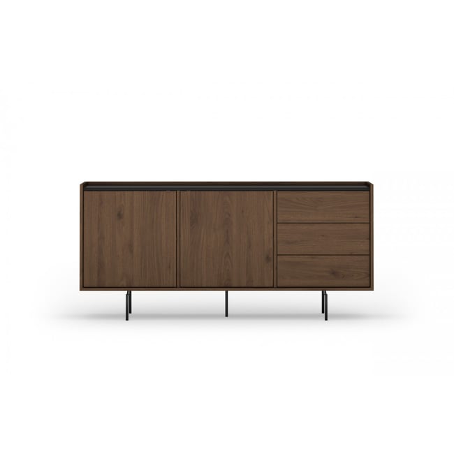 Buffet bas en  2 portes 170 cm, FREDA Couleur noir et noyer <span itemprop=