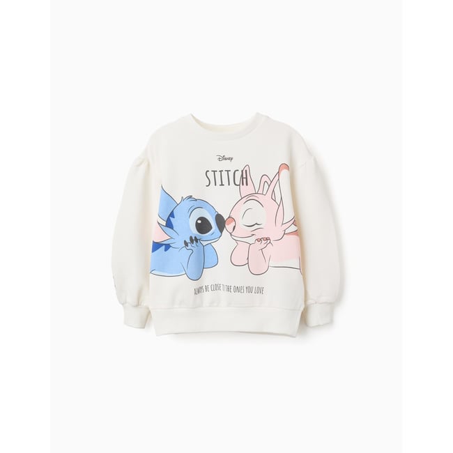 Sweat en coton peigné avec imprimé Stitch & Angel blanc <span itemprop=