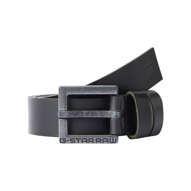 Ceinture en cuir lisse noire unie avec une boucle carrée métallique noire <span itemprop=