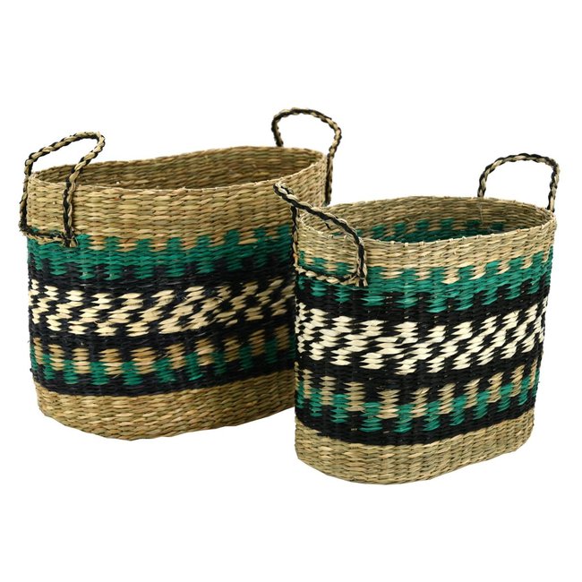 Paniers en jonc naturel et teinté (Lot de 2) Couleur multicolour <span itemprop=