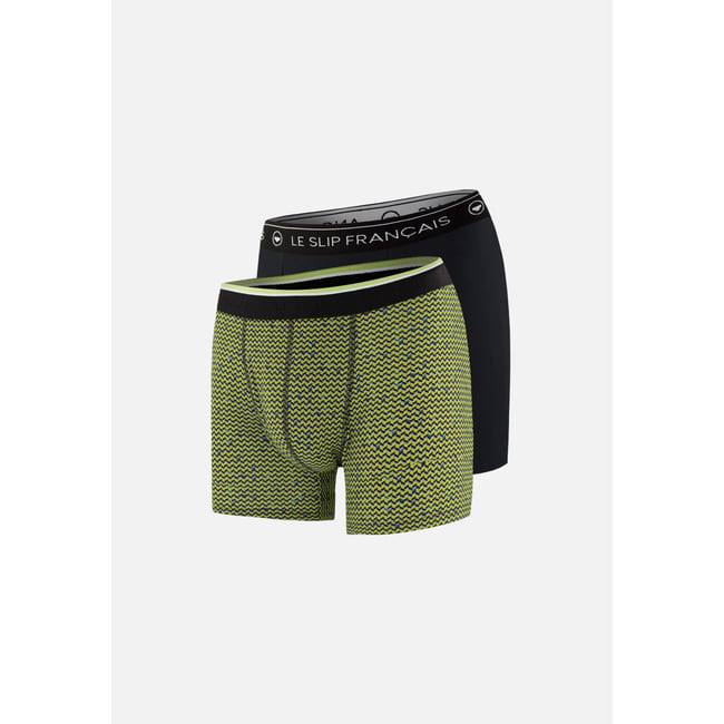 Lot de 2 boxers longs en coton Redoutable chevron jaune anis noir <span itemprop=