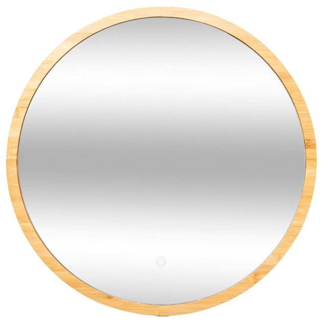 Miroir rond mural LED bambou 57 Couleur beige <span itemprop=
