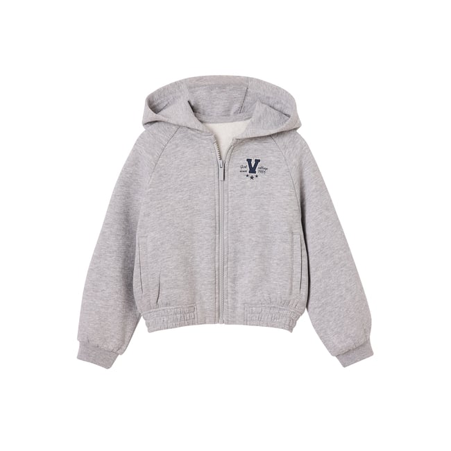 Sweat à capuche zippé gris chiné <span itemprop=