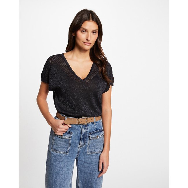 Maglione scollo a V in maglia fine navy MORGAN