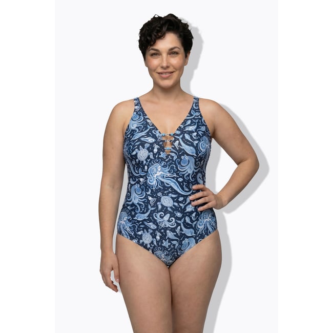 Maillot de bain avec bonnets souples bleu foncé <span itemprop=