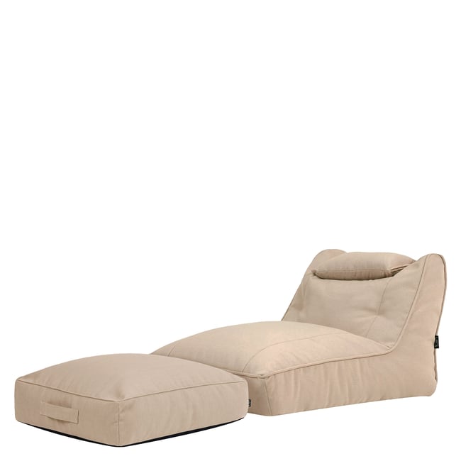 Ensemble pouf chauffeuse et coussin de sol en oléfine imperméable, Oeko-Tex® - NOVA beige <span itemprop=
