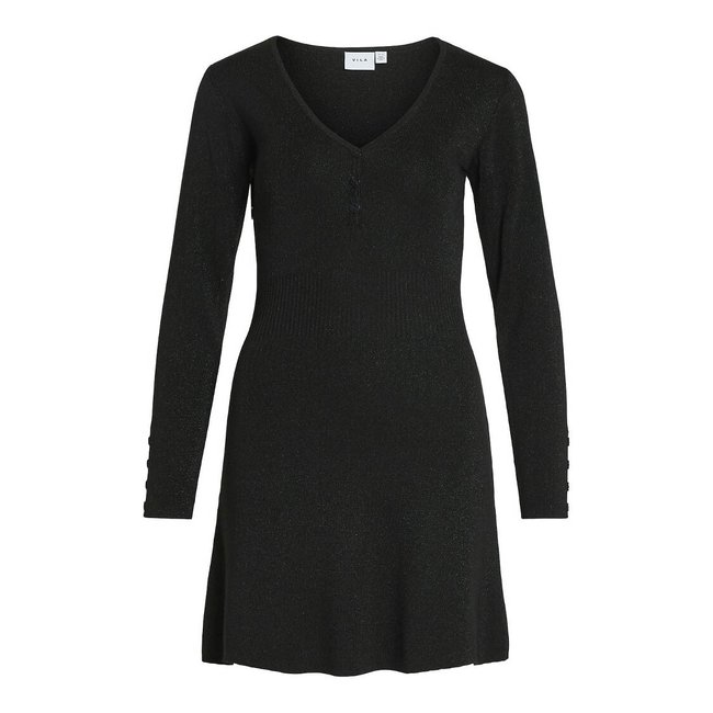 Robe maille brillante, col V noir <span itemprop=