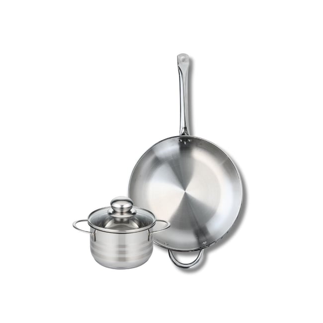 Batterie de cuisine 1 poêle 32cm + 1 faitout 16cm PROFI BRILLANT gris <span itemprop=