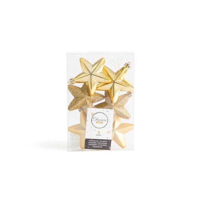 6er-Set Weihnachtsbaumschmuck Caspar, Sterne goldfarben <span itemprop=