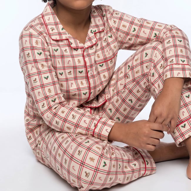 Pyjama chemise manches longues à imprimé en coton BIO GOTS naturel <span itemprop=