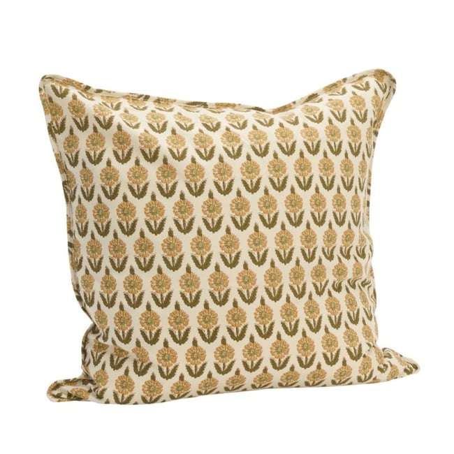 Grande housse coussin coton fleurs jaune <span itemprop=
