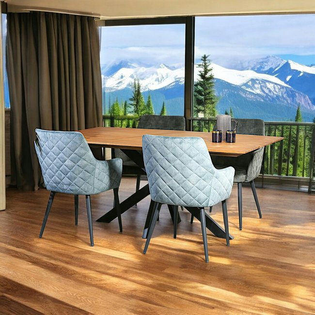 Table de repas en bois recyclé pied central mikado métal noir style contemporain 180 cm BARBADE Couleur bois naturel <span itemprop=
