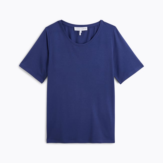 Tee-shirt col rond en jersey LES BASIQUES nuit <span itemprop=