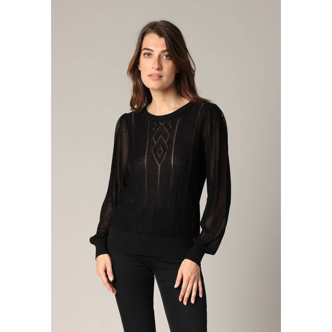 Pull ajouré avec détails transparents NESSIA noir <span itemprop=