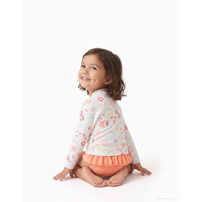 Ensemble de bain avec protection UV 40+ et motif plage blanc <span itemprop=