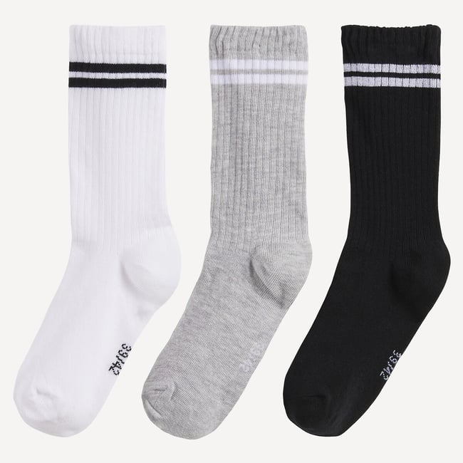 Lot de 3 paires de chaussettes hautes noir + gris + blanc <span itemprop=