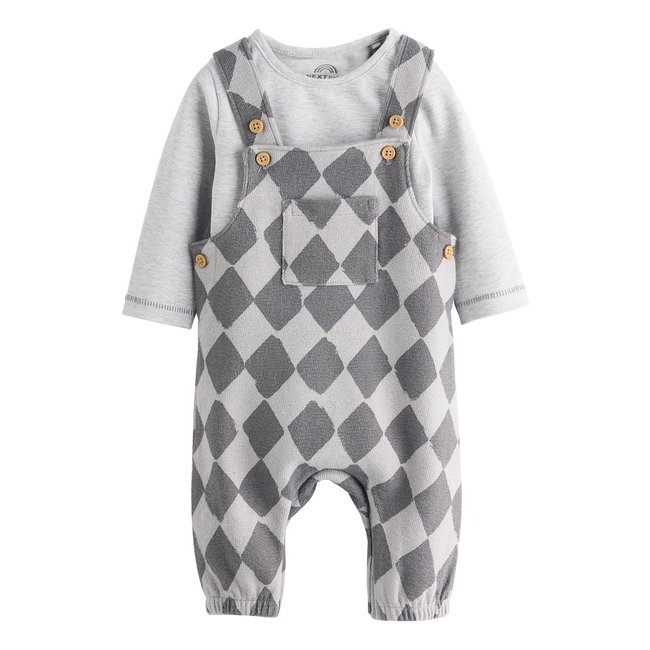Salopette et body en jersey bébé, ensemble noir & blanc <span itemprop=