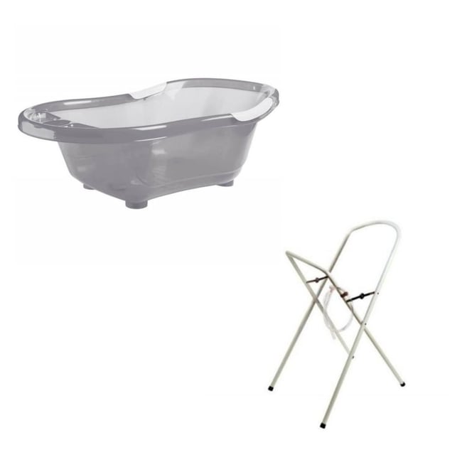 Baignoire bébé grise avec vidange + support à pied gris <span itemprop=
