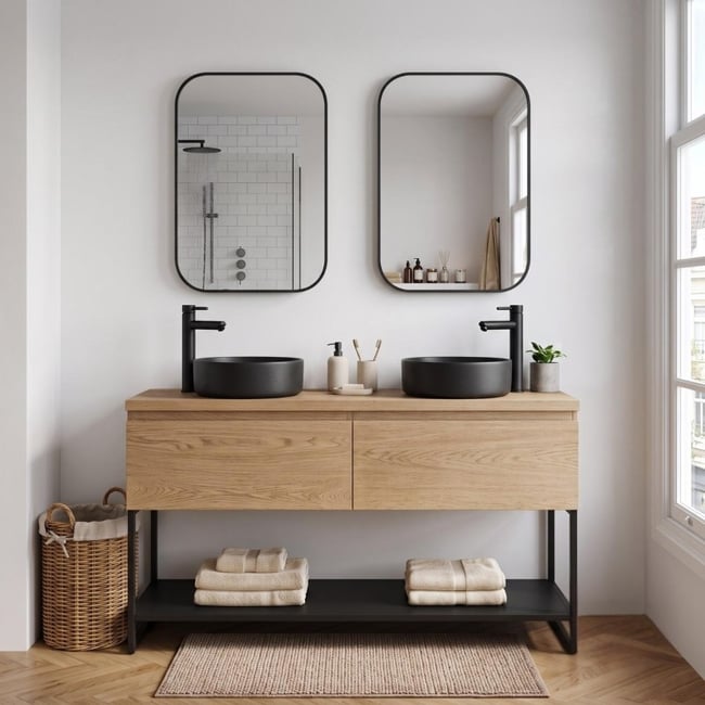 Meuble double vasque Will Couleur décor chêne <span itemprop=
