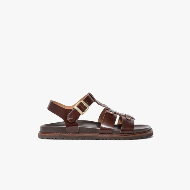 Sandale Plate en cuir GESSIE marron chocolat <span itemprop=