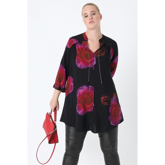 Blouse imprimée avec chaine perlée noir / rose <span itemprop=