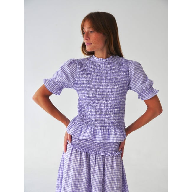 Top court vichy smocké LEA lavande <span itemprop=