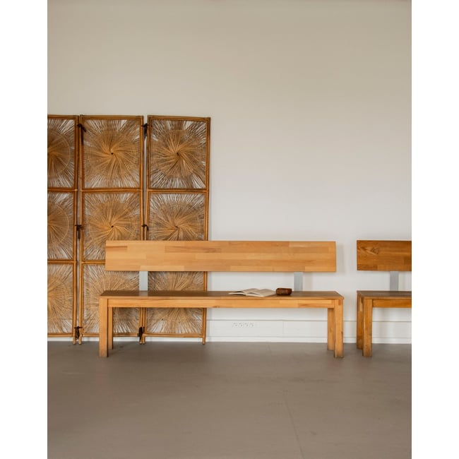 Long banc en bois massif Victor N°33 - Bon état Couleur bois clair <span itemprop=