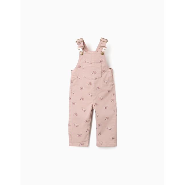 Salopette en sergé avec motif floral rose clair <span itemprop=