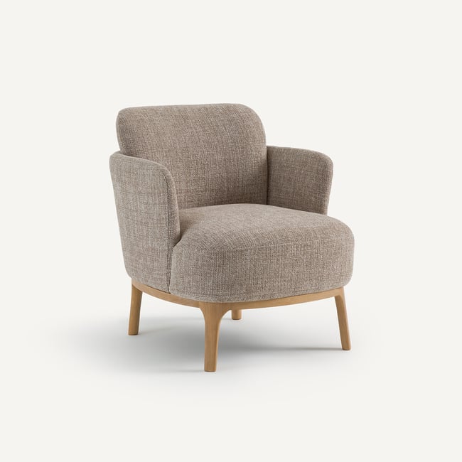 Fauteuil en tissu chiné et chêne massif, JABOTE Couleur marron glacé <span itemprop=
