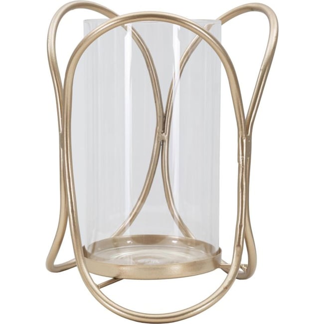 Photophore en fer et verre lignes sinueuses GLAM Couleur doré et transparent <span itemprop=