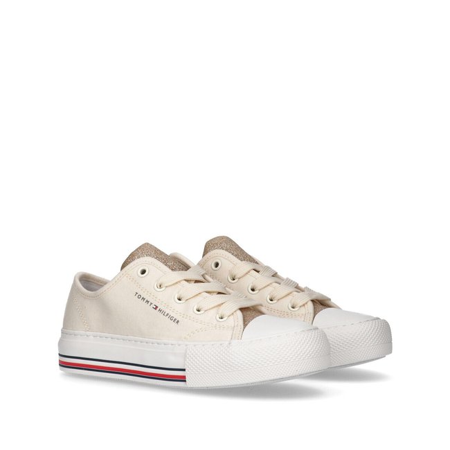 Sapatilhas de cano descido, em tecido, Beverly com atacadores rosa <span itemprop=