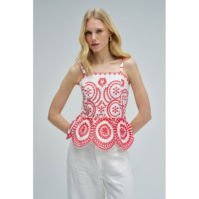 TOP EN BRODERIE ANGLAISE blanc <span itemprop=