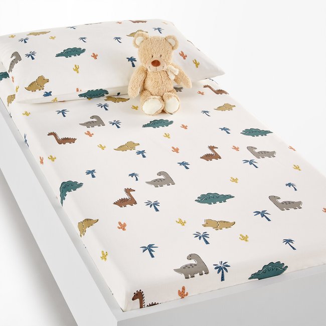 Baby-Fixleintuch Dino Pop aus Baumwolle, Umschlag 17 cm weiss bedruckt LA REDOUTE INTERIEURS