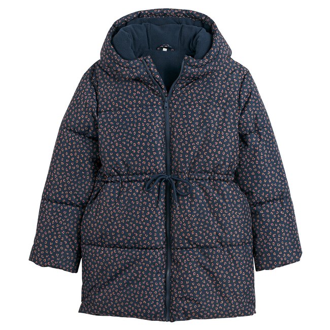 Warm hooded padded jacket with fleece lining navy print La Redoute Collections La Redoute