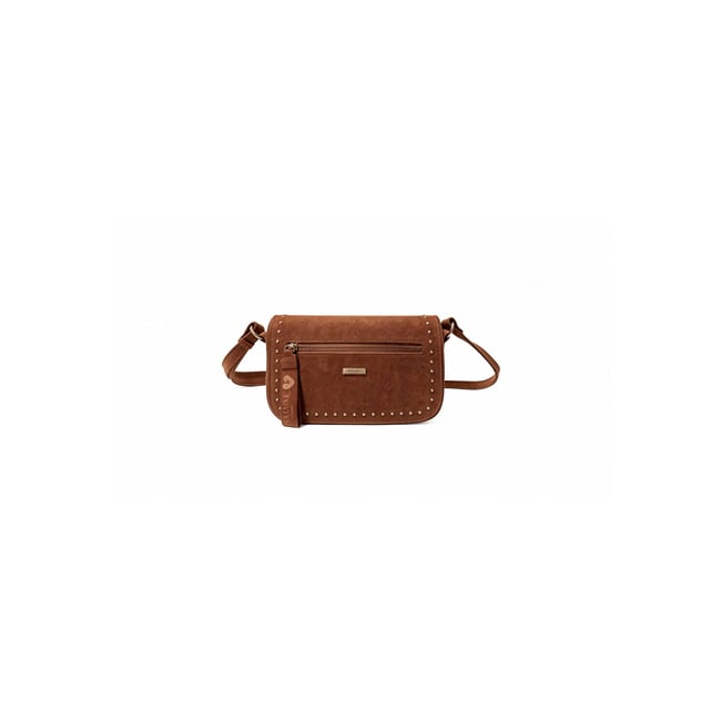 Sac bandoulière arca femme en suédine à détails cloutés ARCA camel <span itemprop=