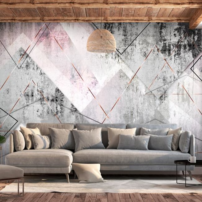 Papier peint intissé panoramique Triangular Perspective Couleur rose <span itemprop=
