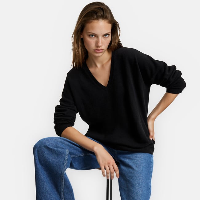 Pull en fine maille cachemire, col V, volume ample - LA REDOUTE COLLECTIONS