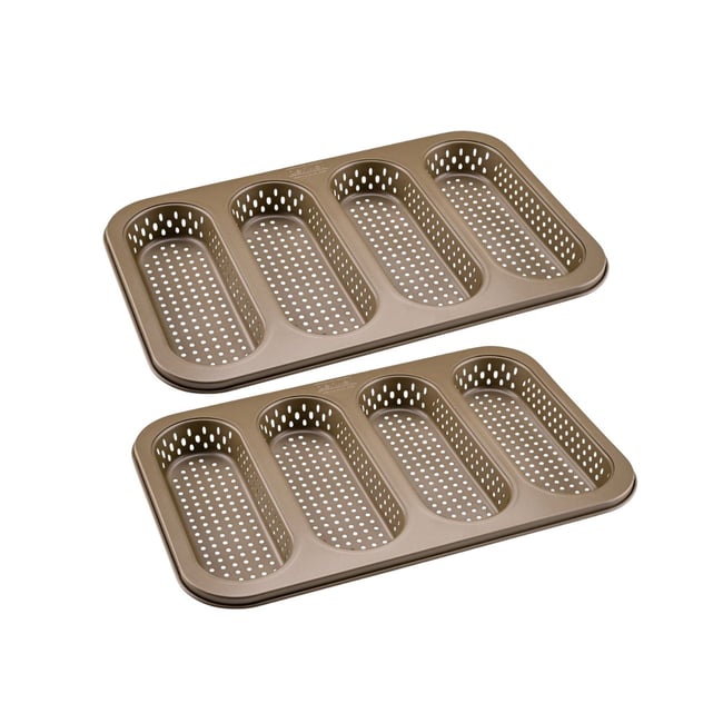 Lot de 2 moules à gâteaux 33,5/22/3 cm en acier MOJAVE GOLD or <span itemprop=