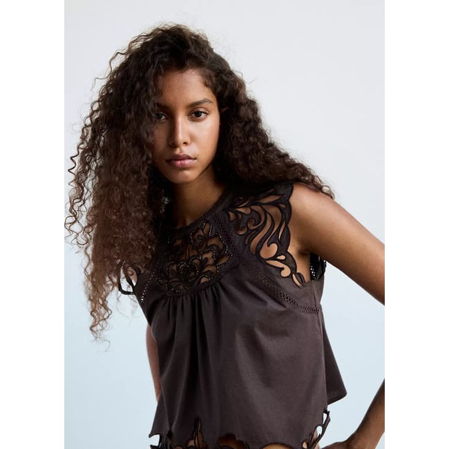 Top ajouré coton marron <span itemprop=