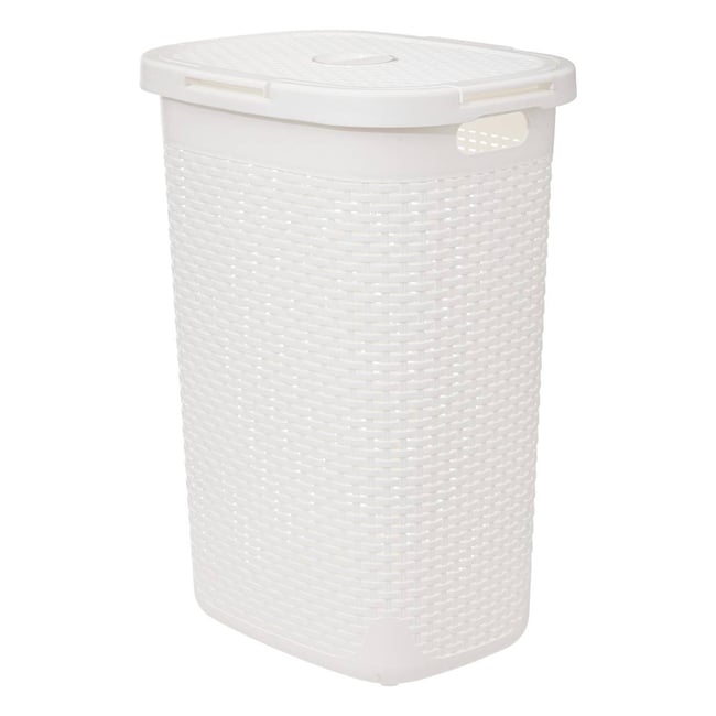 Corbeille à linge 60L avec couvercle RATTAN Couleur blanc froid blanc chaud <span itemprop=