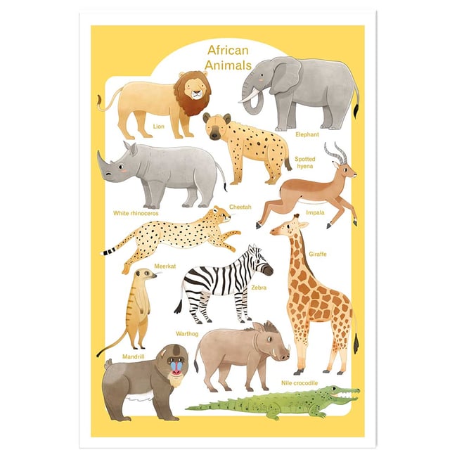 Affiche enfant animaux d'afrique - HEXOA