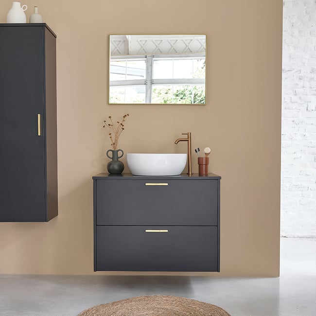 Meuble de salle de bain en bois d'acacia 80 cm  LUNA Couleur noir <span itemprop=
