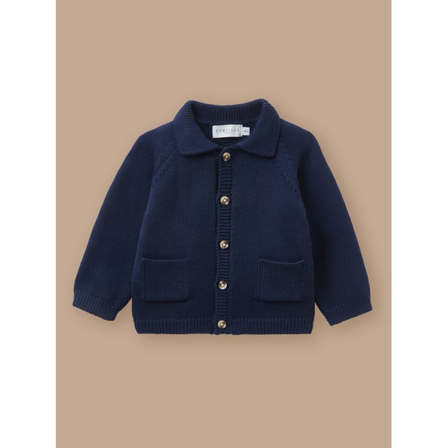 Cardigan col polo marine <span itemprop=