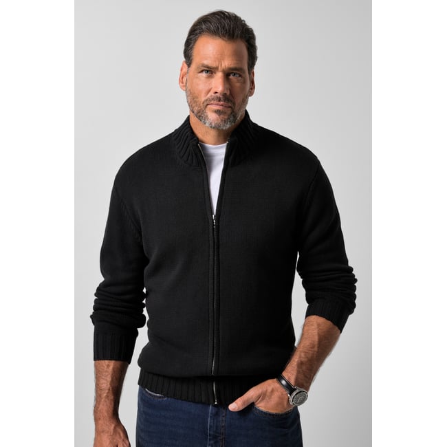 Cardigan, maille de coton noir <span itemprop=