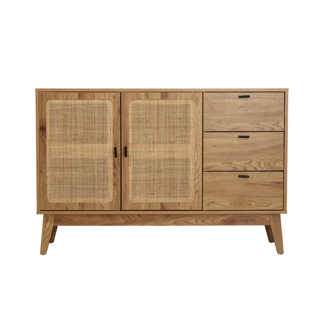 Buffet 2 portes et 3 tiroirs rotin - ALIA Couleur bois clair <span itemprop=