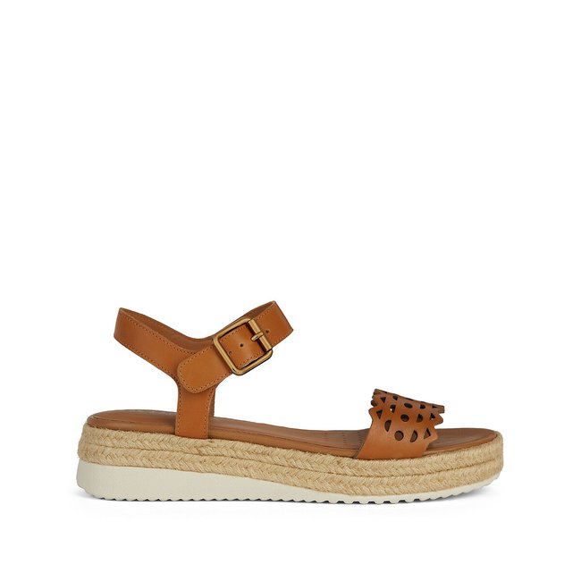 Eolie Leather Wedge Sandals, cognac, GEOX