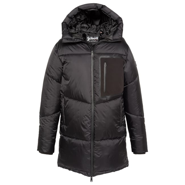 Parka longue à capuche noir <span itemprop=
